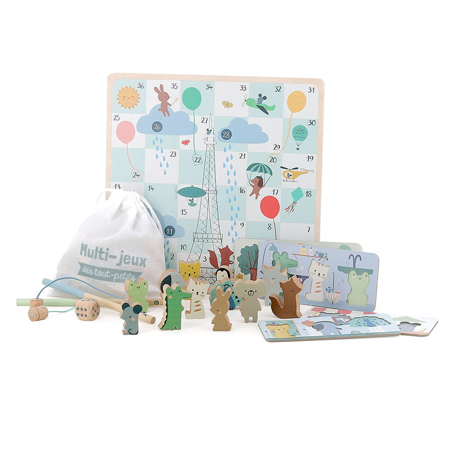 Coffret multi-jeux en bois dès 2 ans – 4 jeux traditionnels