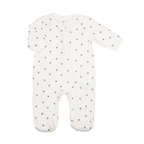 Pyjama bébé en velours – Tête d’ourson moka – Écru TROIS KILOS SEPT