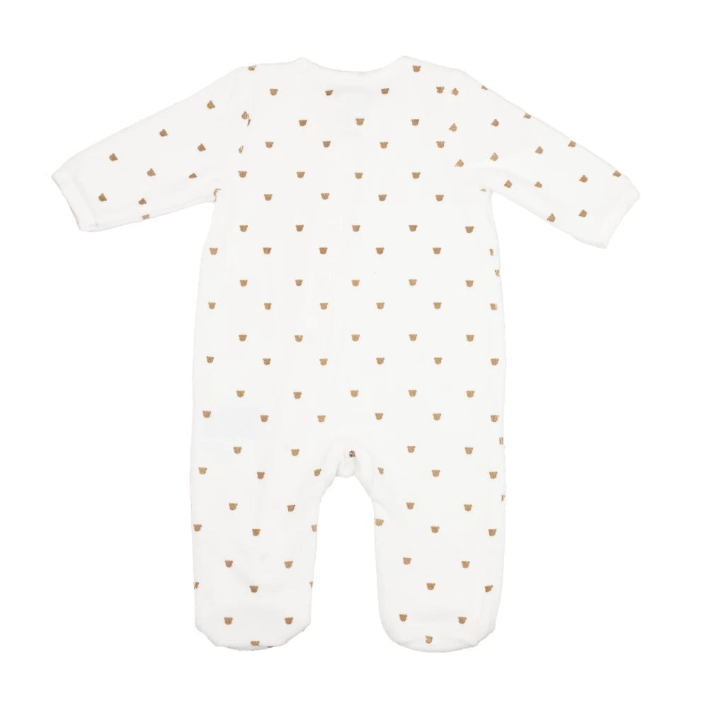 Pyjama bébé en velours – Tête d’ourson moka – Écru TROIS KILOS SEPT