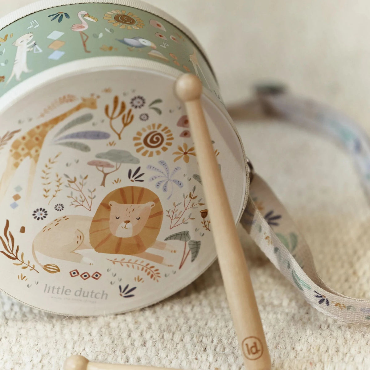 Tambour en bois Safari Friends – instrument musical enfant LITTLE DUTCH