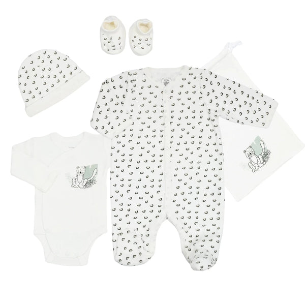 Tenue naissance bébé Léopard – ensemble maternité 5 pièces 1 mois TROIS KILOS SEPT