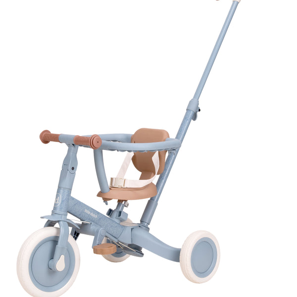 Tricycle évolutif 4 en 1 dès 1 an. Tricycle guidé, autonome, vélo d’équilibre et vélo. Favorise motricité et équilibre.