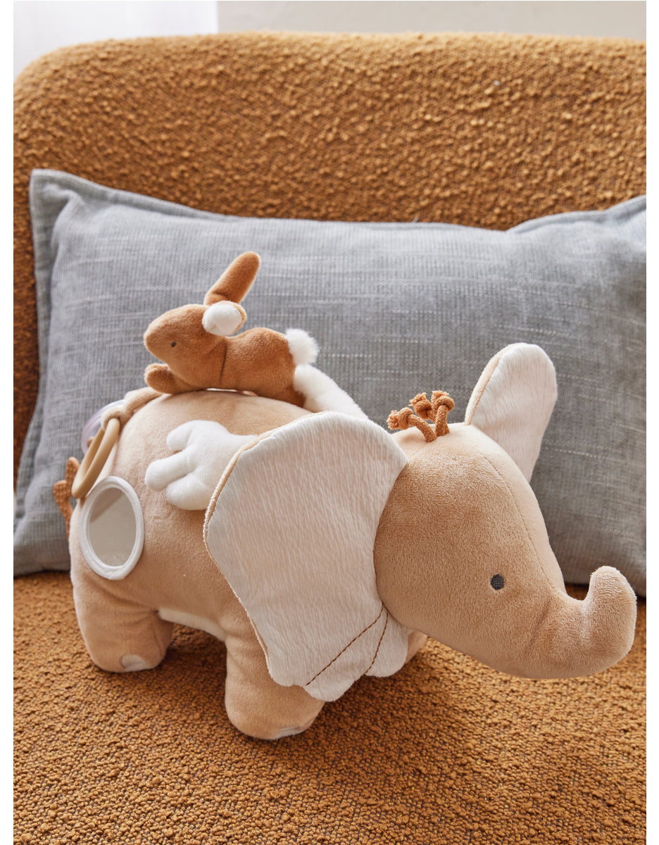 Peluche d'activités éléphant Bali en Veloudoux® et mousseline, caramel