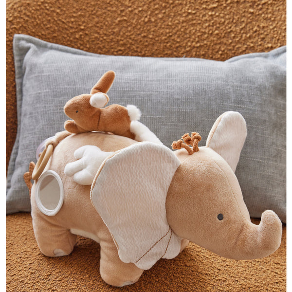 Peluche d'activités éléphant Bali en Veloudoux® et mousseline, caramel