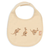 Lot de 5 bavoirs imperméables bébé avec velcro facile. Protégez les vêtements et facilitez l’habillage. Motifs Kangourous colorés et tendance, lavables à 40 °C.