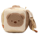Cube d’activités bébé Kangourou avec miroir, grelots, tissu qui craque et figurines d’animaux. Stimule la motricité, l’éveil sensoriel et le jeu interactif.