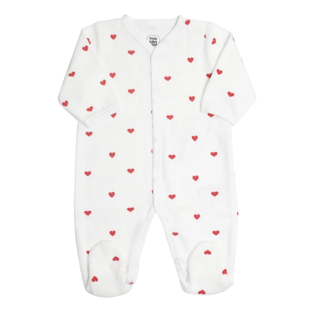Pyjama Bébé Petits Cœurs Rouge – Velours Doux