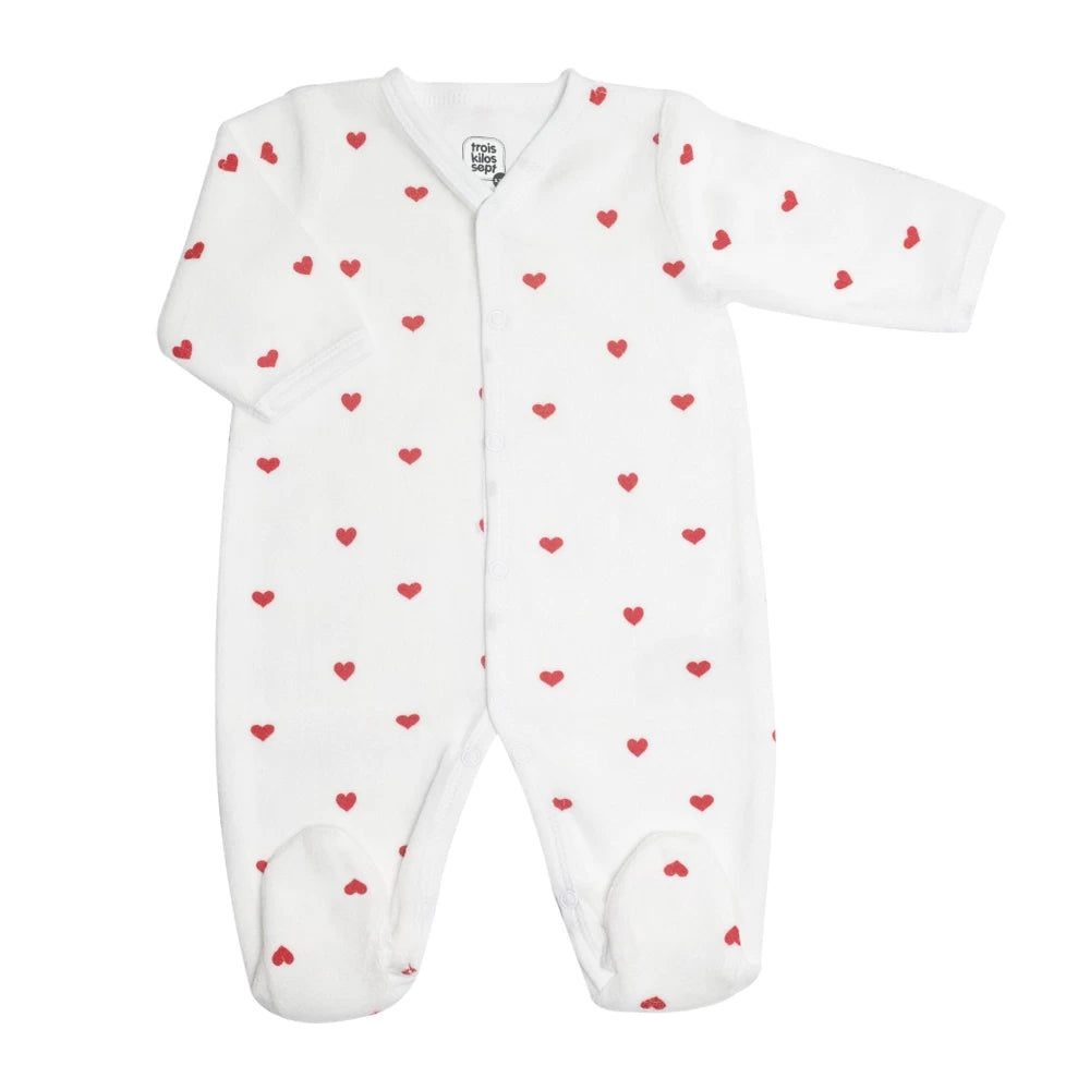 Pyjama Bébé Petits Cœurs Rouge – Velours Doux
