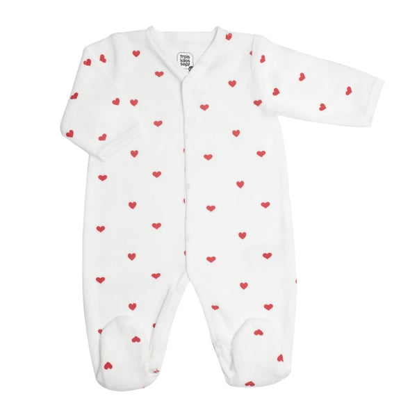 Pyjama Bébé Petits Cœurs Rouge – Velours Doux