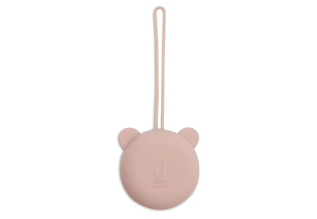 Étui à tétine en silicone sans BPA. Pratique, hygiénique et nomade, il protège la sucette de bébé en déplacement et s’accroche partout.