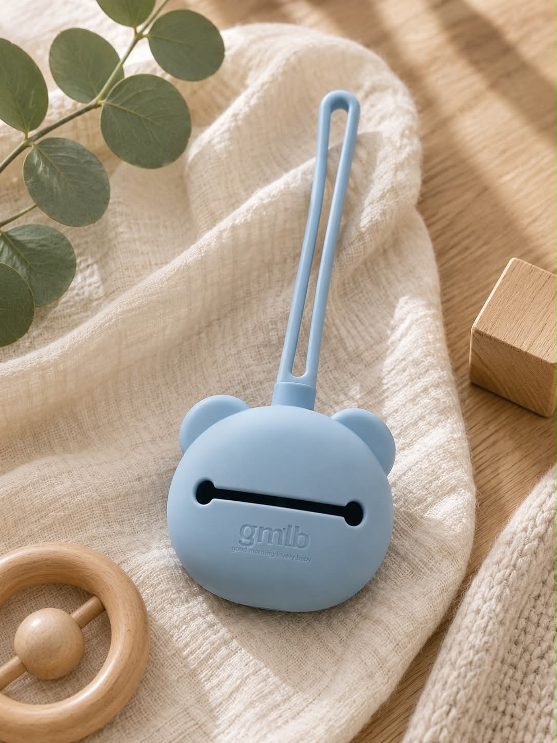 Étui tétine silicone bébé panda -  dusty blue GMLB