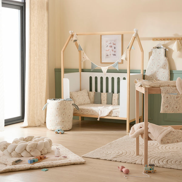 Housse matelas à langer bébé coton jardin enchanté étoile brodée