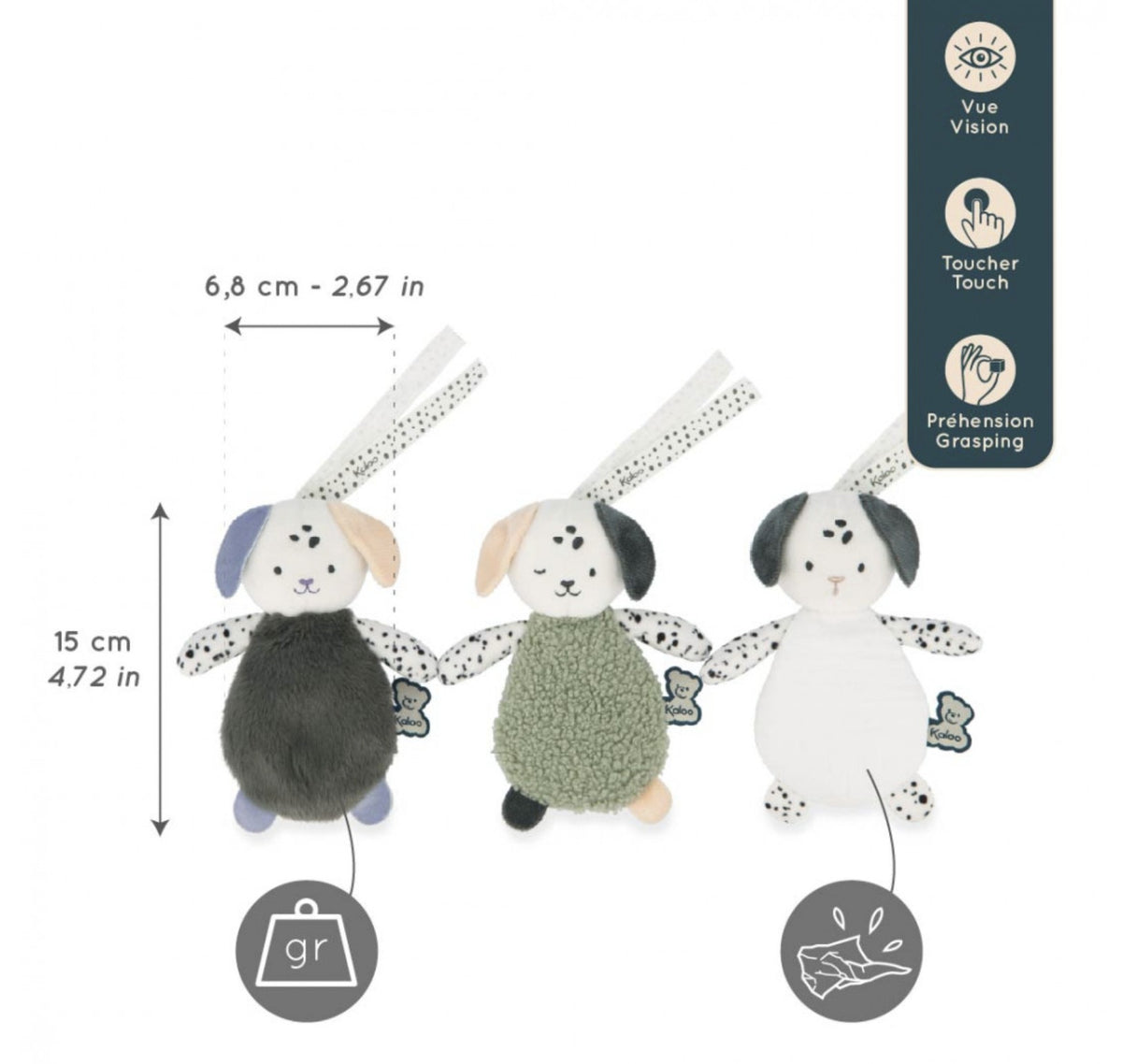 Doudous sensoriels bébé naissance – Set de 3 chiots