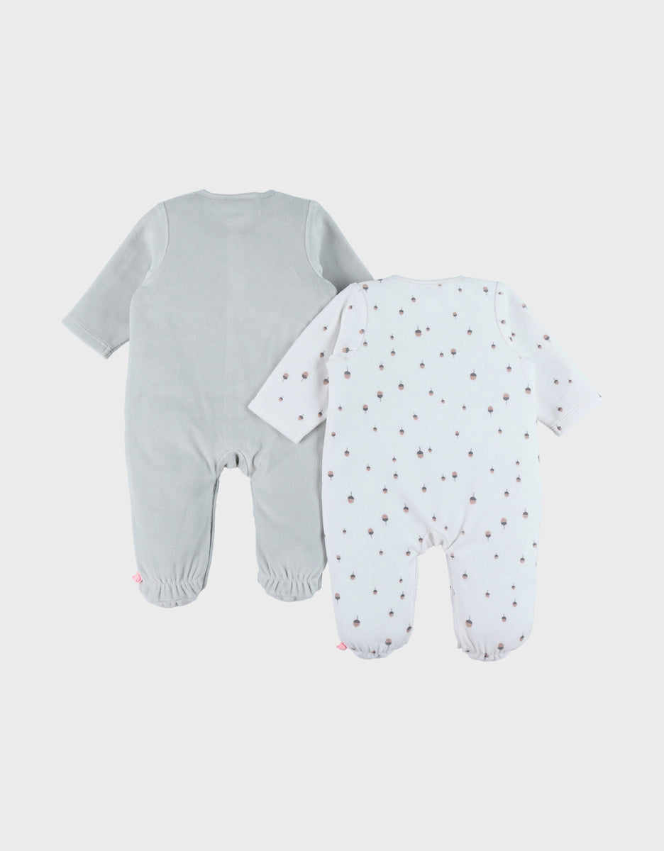Lot de 2 pyjamas bébé en velours vert écru NOUKIES