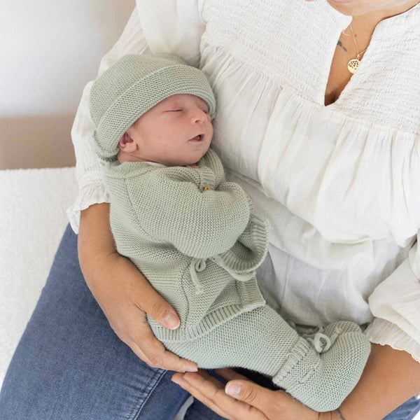 Pantalon naissance en maille olive TROIS KILOS SEPT