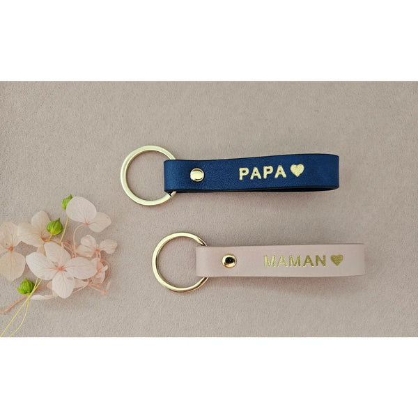 Porte clé cuir papa bleu marine