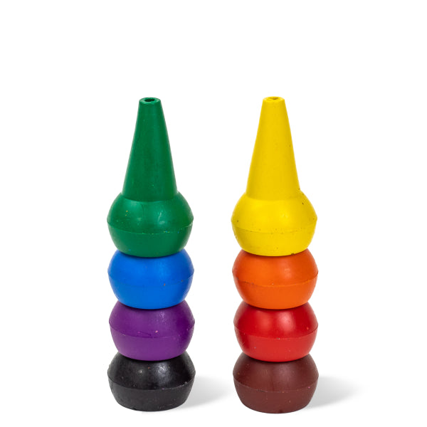 Crayons empilables Retro rainbow : 8 crayons faciles à tenir pour enfants dès 2 ans. Idéal pour premiers coloriages et développement motricité fine.