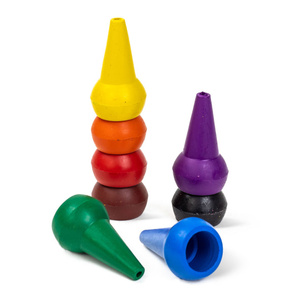 Crayons empilables Retro rainbow : 8 crayons faciles à tenir pour enfants dès 2 ans. Idéal pour premiers coloriages et développement motricité fine.