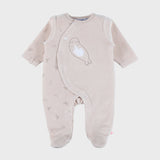 Pyjama bébé écru en velours avec broderie phoques NOUKIES