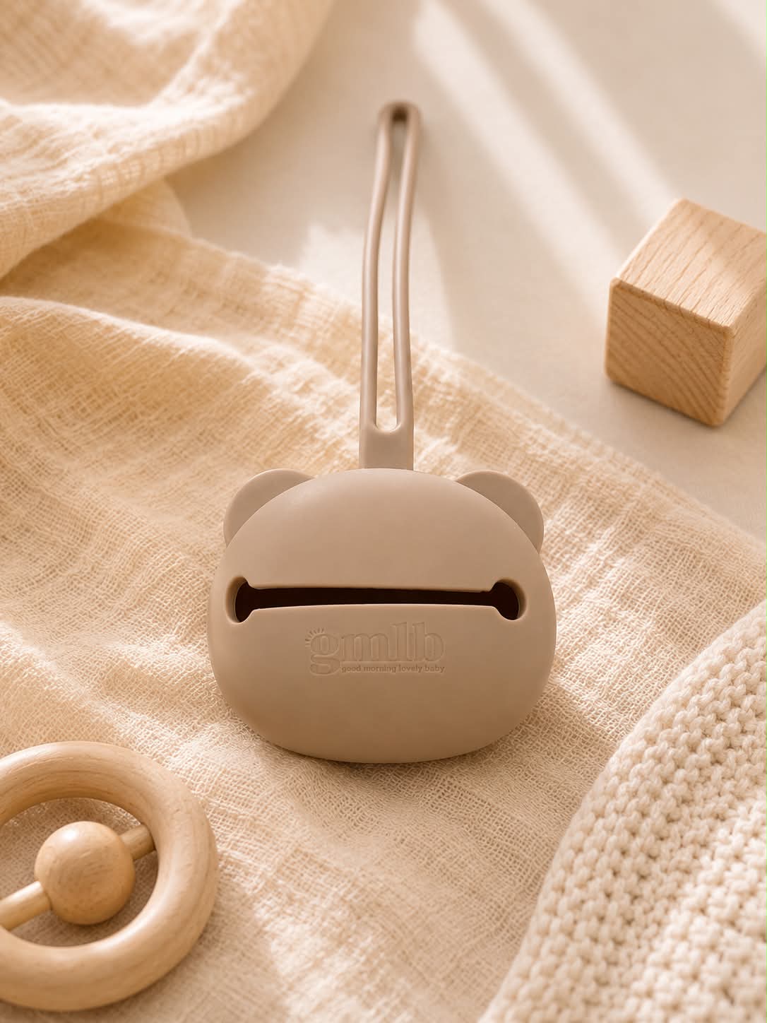 Étui tétine silicone bébé panda - Taupe GMLB
