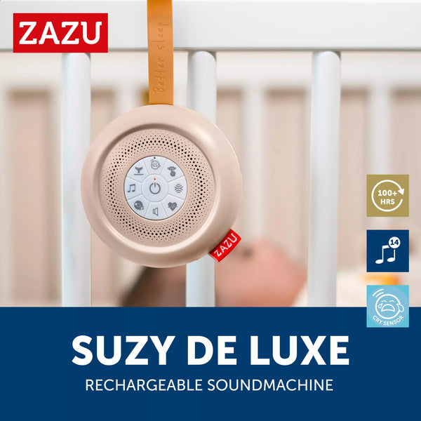 Machine à sons bébé SUZY DELUXE avec bruits blancs, détecteur de pleurs et minuterie. Idéale dès la naissance pour apaiser bébé et favoriser le sommeil.