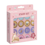 Set de 16 tampons encreurs Fairy Garden dès 3 ans. Auto-encreurs, univers féerique et boîte incluse.